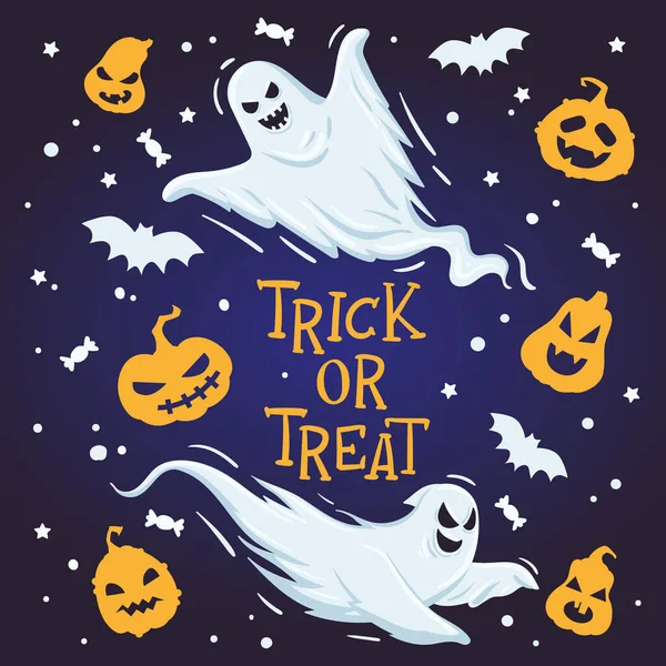 Affiche Effrayante Halloween Carte Vacances Fantômes Effrayants Esprits Effrayants Fantômes — Image vectorielle