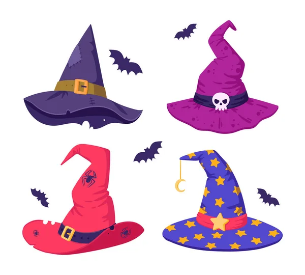 Sombreros Brujas Halloween Asistente Sombreros Decorados Espeluznantes Elementos Disfraz Fiesta — Archivo Imágenes Vectoriales