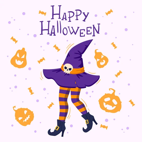 Chapeau Sorcière Halloween Bas Jambes Affiche Fête Sorcellerie Carte Invitation — Image vectorielle