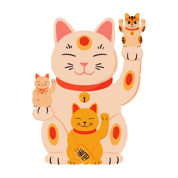 Glückskatze Cartoon Japanische Glückliche Maneki Neko Katze Orientalische Traditionelle Katzenspielzeug — Stockvektor