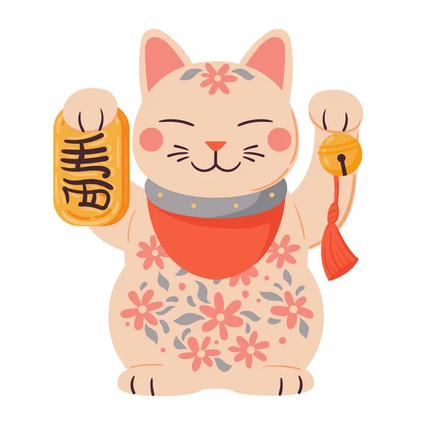 Orientalische Glückskatze Cartoon Maneki Neko Cat Glück Asiatische Traditionelle Spielzeug — Stockvektor