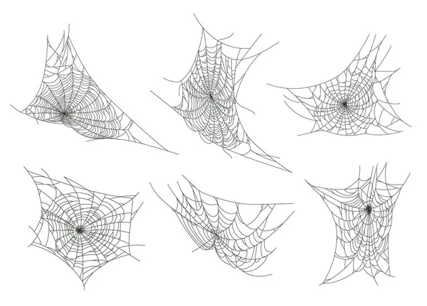 stock vector Halloween spider web. Spooky horror halloween cobweb decor flat vector illustration set. Hanging halloween spider webs