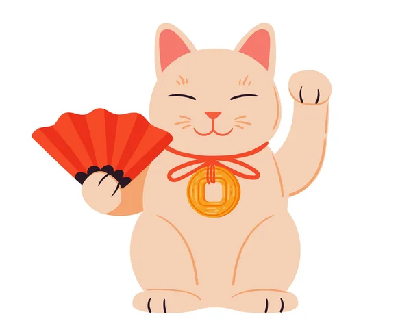 Orientalischer Glücksbringer Japanische Glücksmaneki Neko Cat Traditioneller Reichtum Und Glück — Stockvektor