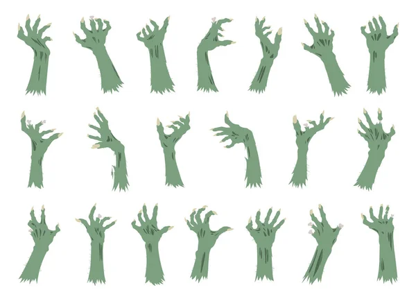 Braços Zombie Assustadores Halloween Monstros Mãos Com Unhas Longas Assustador — Vetor de Stock