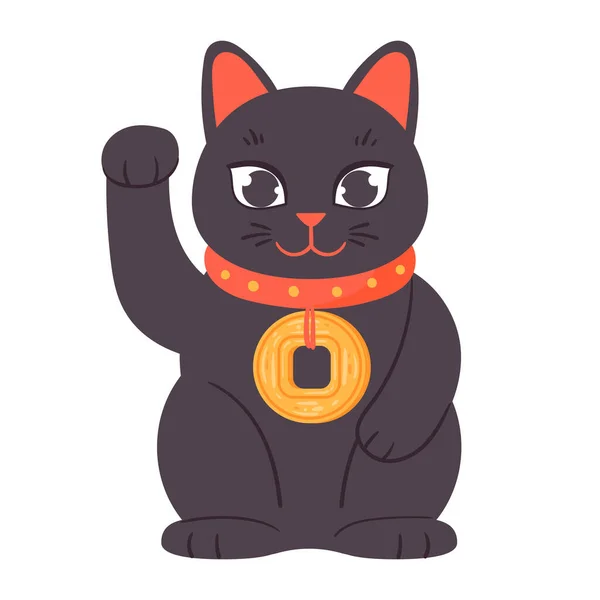 Cartoon Glückskätzchen Orientalisches Souvenir Glückskatze Asiatische Glückskatze Neko Katzenspielzeug Flache — Stockvektor