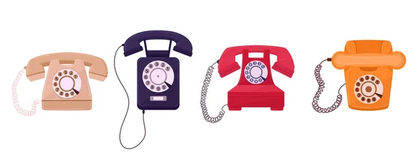 Cartoni Animati Vecchi Telefoni Vintage Telefoni Retrò Cablati Telefono Rotativo — Vettoriale Stock