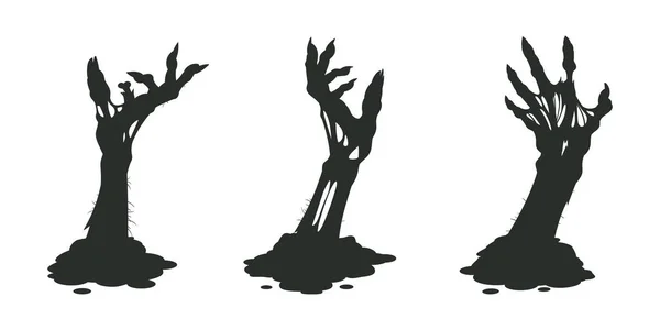 Conjunto Braços Zumbis Halloween Mãos Ósseas Desenhos Animados Saindo Chão — Vetor de Stock