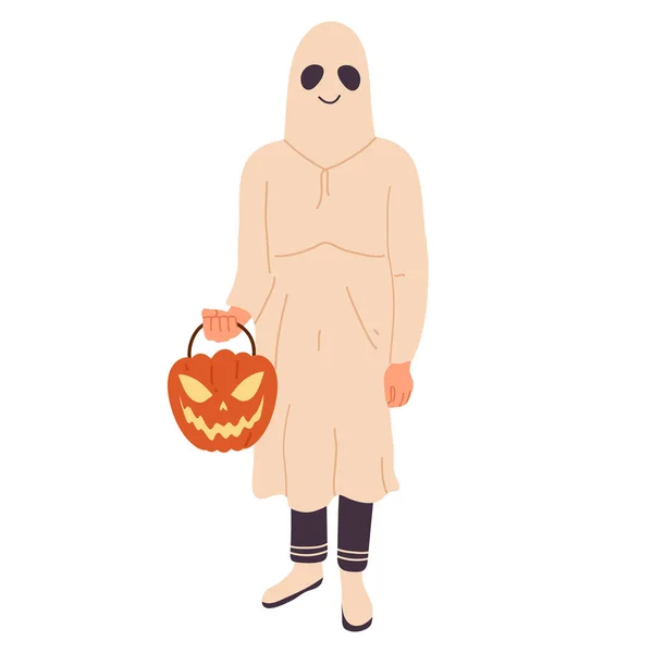 Personaje Fantasma Fiesta Halloween Hombre Con Disfraz Disfraz Fantasma Espeluznante — Vector de stock