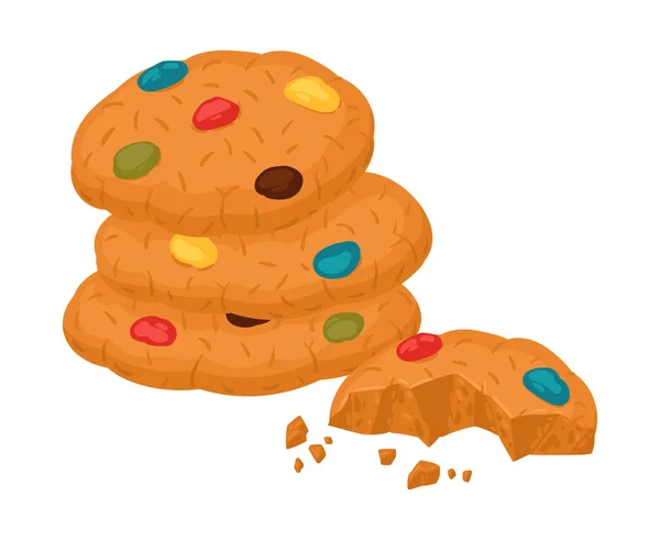 Biscuits Avoine Avec Dragee Coloré Dessin Animé Biscuits Croustillants Maison — Image vectorielle