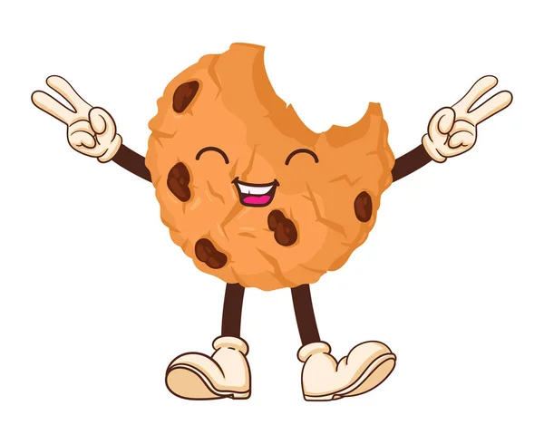 Cartoon Cookie Mascot Funny Chocolate Chip Cookie Cute Emoji Face — Stock Vector
