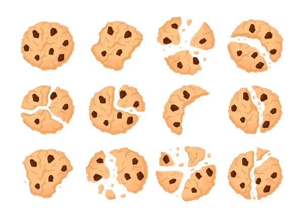 Gebroken Havermoutkoekjes Cartoon Crunchy Vanille Biscuit Stukken Gebeten Koekskruimels Verbrokkelde — Stockvector