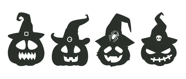 Zucche Intagliate Halloween Jack Lanterne Spettrali Decorazioni Zucche Feste Halloween — Vettoriale Stock