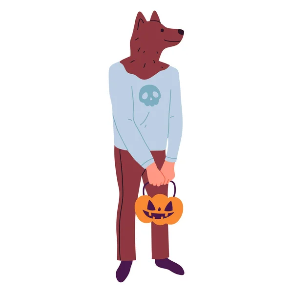 Halloween Fête Loup Garou Caractère Homme Portant Drôle Costume Mascarade — Image vectorielle