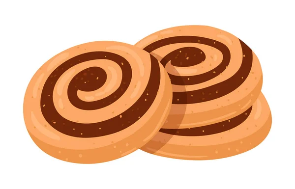 Chocolade Pinwheel Koekjes Cartoon Zelfgemaakte Smakelijke Koekjes Met Chocolade Vulling — Stockvector
