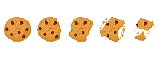 Cookies Essen Prozess Cartoon Gebissen Schokolade Chip Knusprige Kekse Kekskrümel — Stockvektor