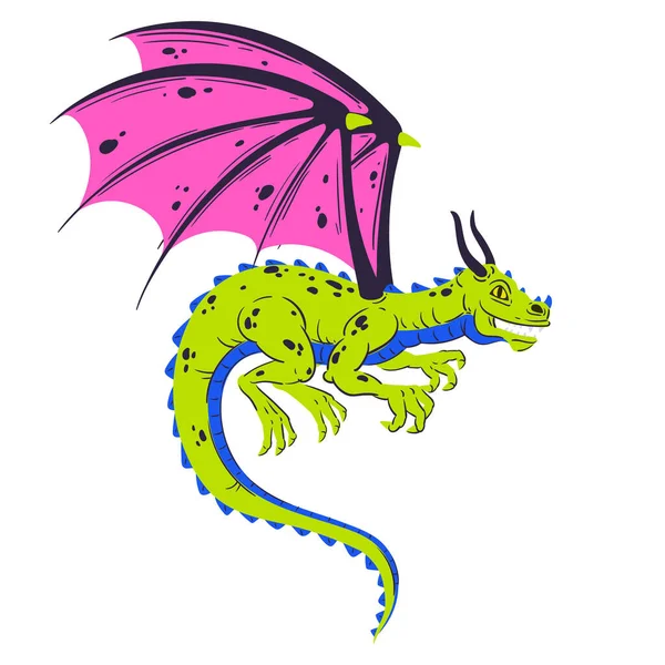 Flying Dragon Cartoon Winged Dragon Flying Fantasy Reptile Fairy Tale — Stock Vector