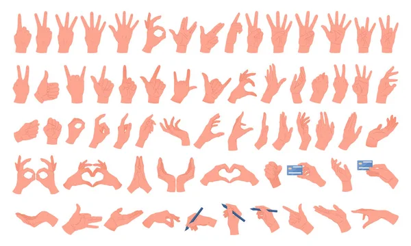 Kreskówkowe Gesty Ludzka Ręka Trzyma Rzeczy Kciuk Górę Znak Pokoju — Wektor stockowy