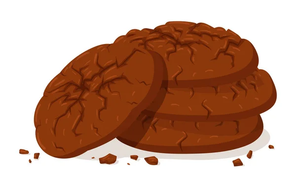 Chocolade Havermoutkoekjes Cartoon Zelfgemaakte Havermout Knapperige Koekjes Donker Chocolade Gebak — Stockvector