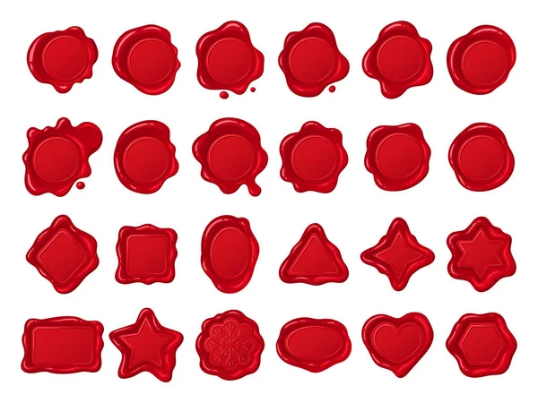 Мультяшные Восковые Марки Винтажная Почтовая Печать Красные Восковые Этикетки Средневековый — стоковый вектор