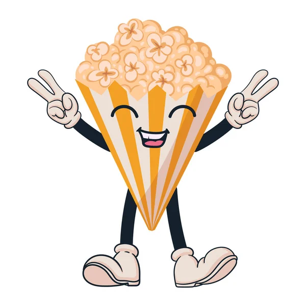 Popcorn Emmer Emoji Cartoon Gele Popcorn Cup Schattig Karakter Met — Stockvector