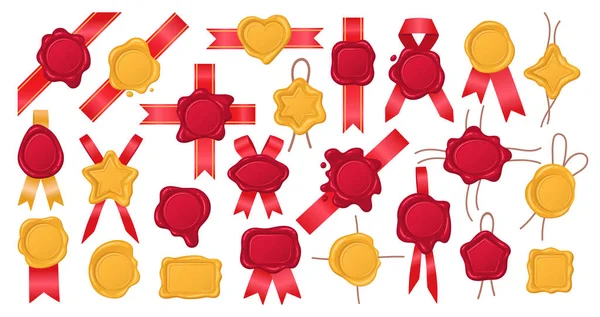 Selos Cera Selo Vermelho Dourado Dos Desenhos Animados Com Fitas — Vetor de Stock