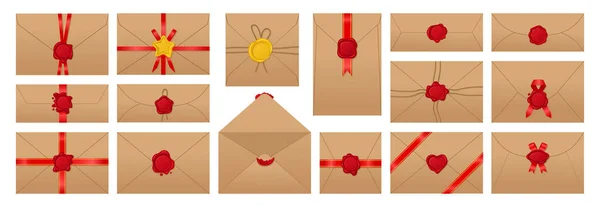 Envelopes Desenhos Animados Com Selos Cera Envelopes Papel Branco Decorados — Vetor de Stock