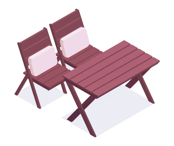 后院落家具套装 等距花园椅和桌子 舒适花园或露台家具3D矢量插图 — 图库矢量图片
