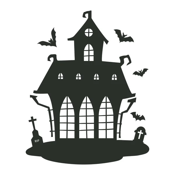 Tecknad Hemsökt Hus Halloween Läskiga Spökhus Siluett Läskiga Monster Hemsökt — Stock vektor