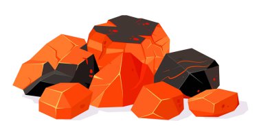 Yanan dumanlı kömür. Çizgi film yanan kömür, şömine için için için için için için yanan kömür düz vektör çizimi