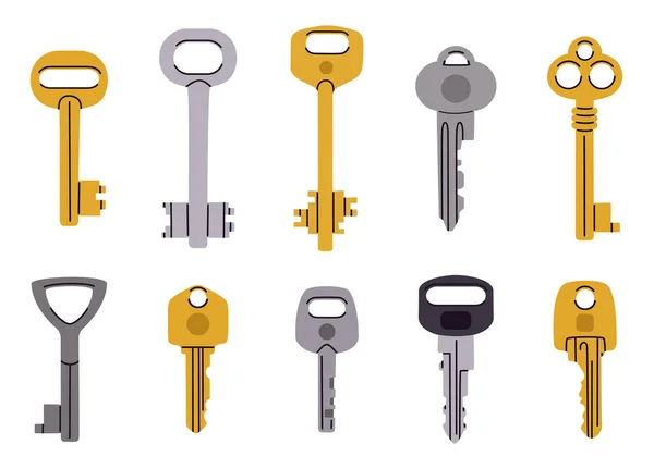 Kreslené Klíče Dveří Ročník Moderní Klíč Domov Byt Auto Nebo — Stockový vektor