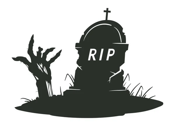 Batu Nisan Halloween Dengan Tangan Zombie Cartoon Gravestone Silhouette Lengan - Stok Vektor