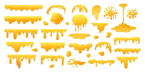 Cartoon Honey Dripping Set Sticky Sweet Dripping Spots Flowing Sugar — Stock Vector