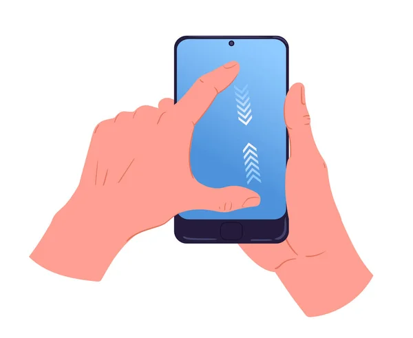 Écran Tactile Pour Smartphone Dessin Animé Mains Tenant Téléphone Portable — Image vectorielle