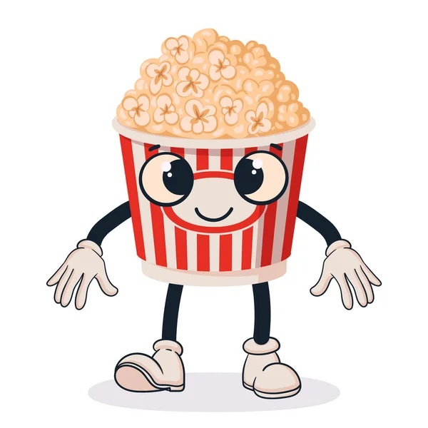 Cartoon Popcorn Eimer Maskottchen Rote Popcorn Tasse Niedlichen Charakter Mit — Stockvektor