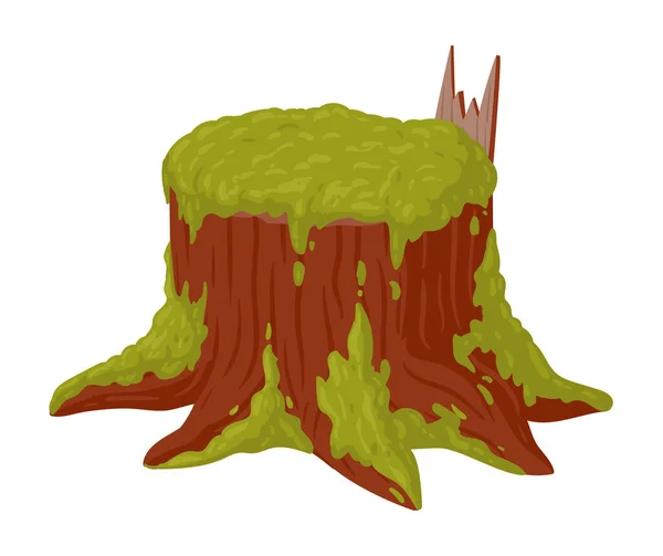 Cartoon Moss Growing Stump Swamp Moss Rotten Stump Rainy Forest — Stock Vector