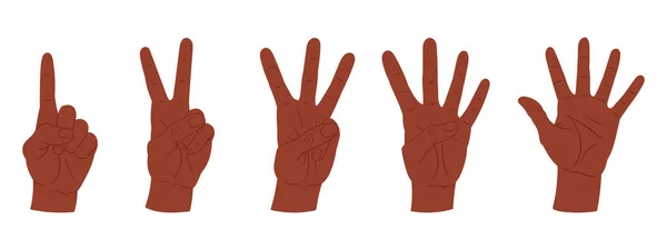 Hände Zählen Cartoon Handflächen Gesten Zählen Von Einer Bis Fünf — Stockvektor