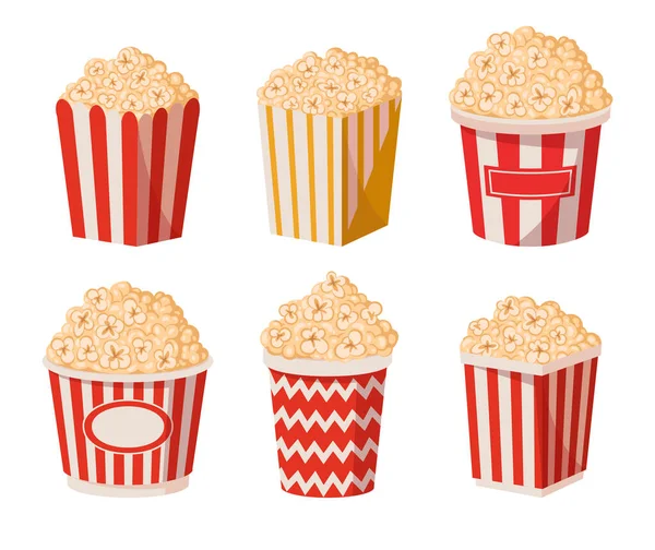 Cartoon Popcorn Paper Buckets Salty Sweet Flavour Popcorn Cups Movie — Stock Vector