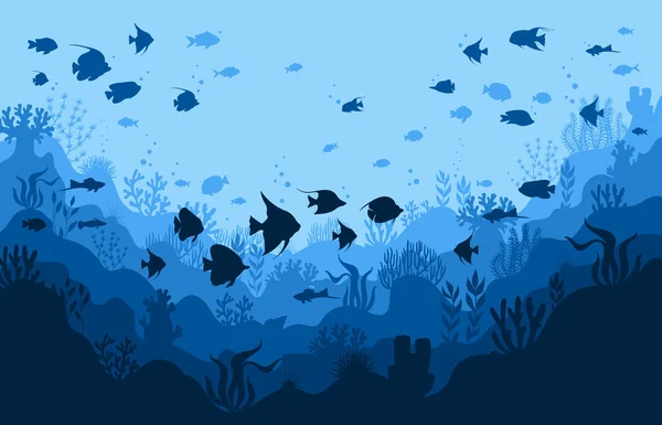 Desenhos Animados Vista Subaquática Oceano Paisagem Marinha Com Peixes Animais — Vetor de Stock