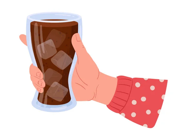 Содовый Бокал Руке Кока Кола Холодным Освежающим Напитком Рука Держит — стоковый вектор