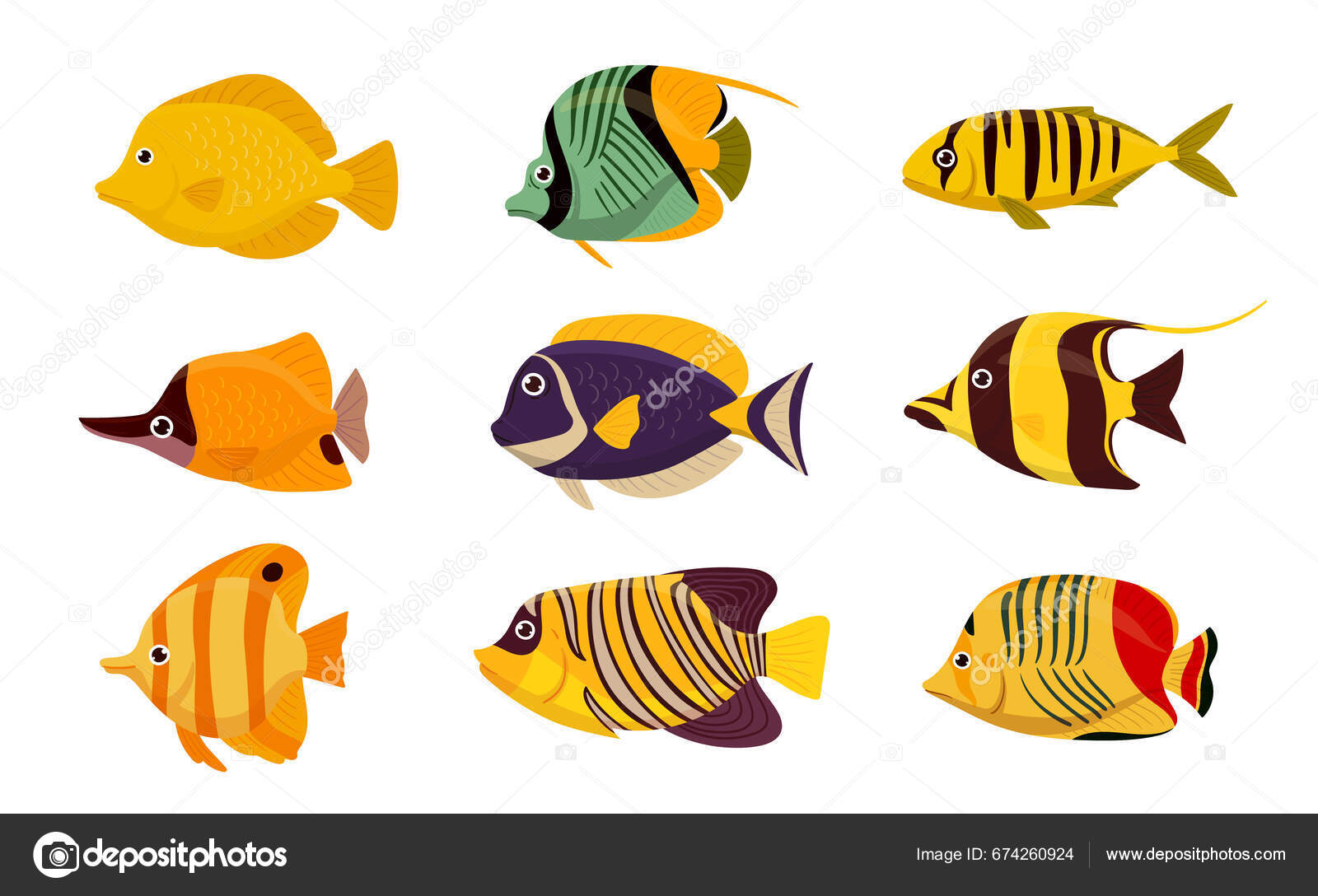 Peixe Tropical Dos Desenhos Animados Aquário Peixes Subaquáticos Selvagens  Oceanic Vetor de stock de ©GreenSkyStudio 674260924, image size:1600x1088