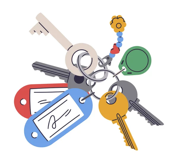 Klíče Dveří Vstupní Klíče Nemovitostem Moderní Svazek Klíčů Plastovou Visačkou — Stockový vektor