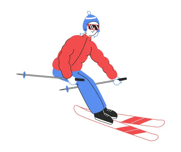 Лыжный Персонаж Снег Зимние Виды Спорта Человек Делает Зимние Мероприятия — стоковый вектор