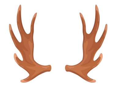 Çizgi film geyik boynuzları. Vahşi hayvan boynuzu, ren geyiği boynuzları, av kupası düz vektör çizimi. Hayvan boynuzları