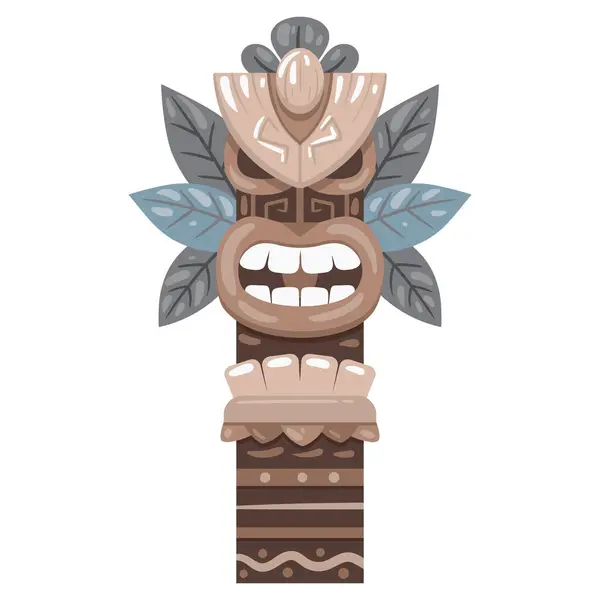 漫画の儀式 ティキ トーテム アフリカやハワイの彫刻像 伝統的なアボリジニの木彫刻 トライバルポールトーテムフラットベクターイラスト — ストックベクタ
