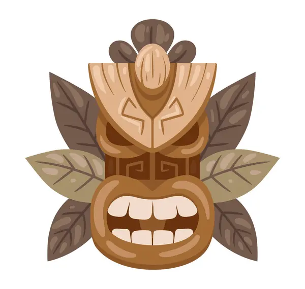 Maska Tiki Kreskówek Drewniany Rytuał Plemienny Afrykański Lub Hawajski Etniczne — Wektor stockowy