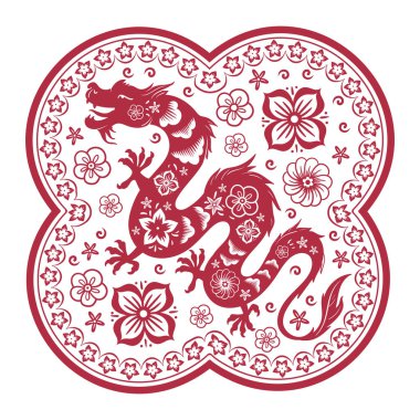 Ay Yeni Yıl Ejderhası burcu. Çin astrolojik takvim işareti, ejderha zodyak hayvan silueti düz vektör çizimi