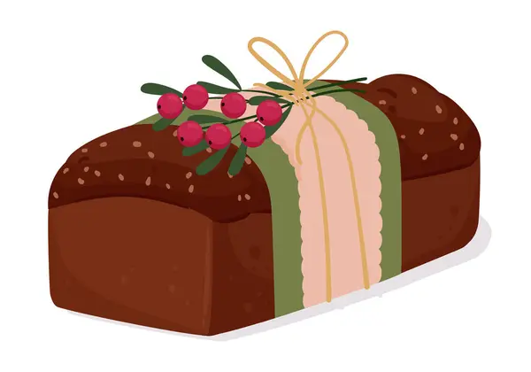 Christmas Cake Cartoon Baked Banana Bread Festive Decorations Xmas Holiday — Stock Vector