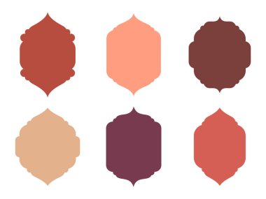 Arap kemerli pencereler. İslami çerçeveler, cami kemerli pencereler ve kapı siluetleri düz vektör çizimleri. Doğu tarzı şekiller