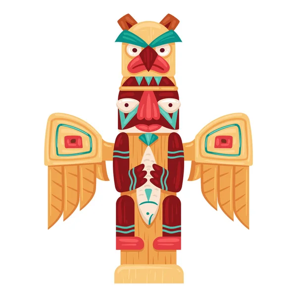 Aboriginal Tiki Totem Kreslený Dřevěný Stožár Totem Idol Etnický Havajský — Stockový vektor