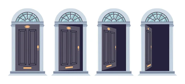 Porte Dans Différentes Positions Maison Porte Entrée Animation Portes Bois — Image vectorielle